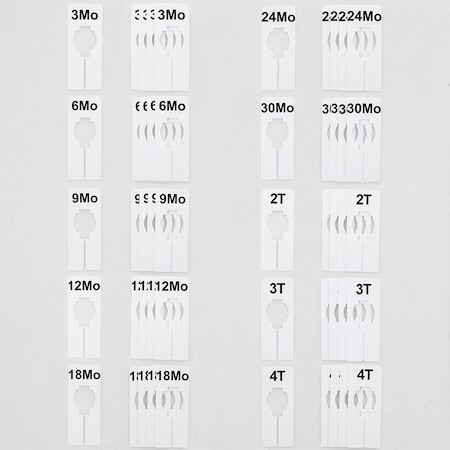 Nahanco Clothing Size Dividers, Rectangular White, Black Print; 3MOS - 4T Kit 10 Sizes, 5 pcs. each, 50PK QSDWBKIT6