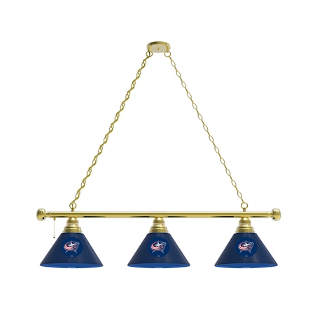 Holland Bar Stool Co Columbus Blue Jackets 3 Shade Billiard Light, Brass Fixture BL3BRColBlu