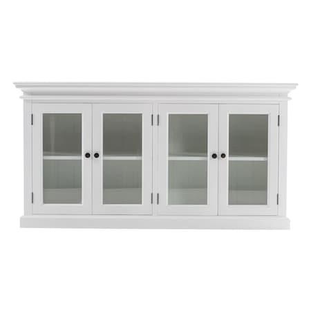Homeroots 64in White Distressed Solid Wood Sideboard with Four Glass Doors 388220