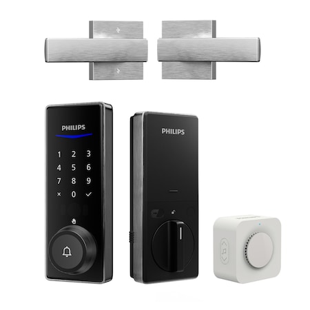 Philips Wi-Fi Smart Deadbolt with Palm Recognition & Lever - Satin Nickel DDL250A8605L-SN