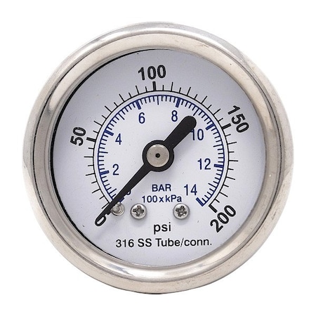 Zoro Select Pressure Gauge, 1/8 in NPT, Center Back Location PRO-302D-158G-01