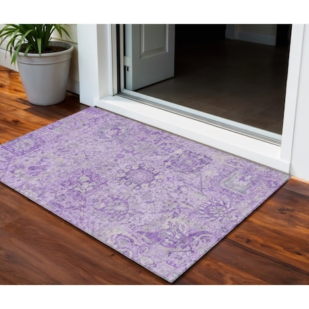 Homeroots 3' X 5' Lavender And Gray Damask Washable Indoor Outdoor Area Rug 603767