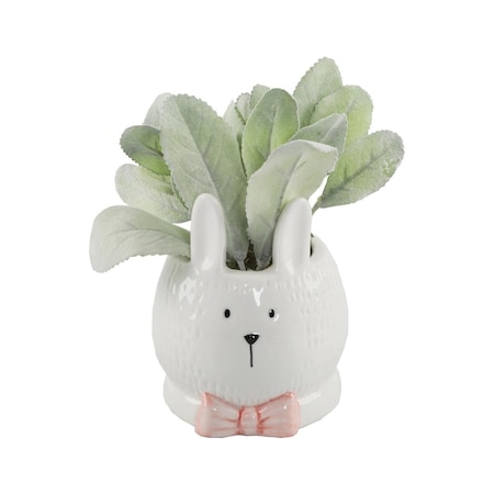 Flora Bunda 4' Lamb's Ear Ceramic Bunny With Pink Bow CS4227E-WH