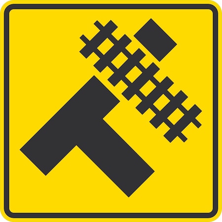 Lyle Highway-Light Rail Transit Grade Crossing (right symbol), 36x36, High Intensity Prismatic, Yellow G-16376-HI_36x36