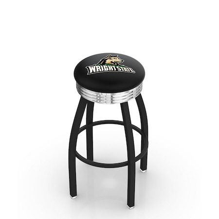 Holland Bar Stool Co 25" Blk Wrinkle Wright State Swivel Bar Stool, Chrome Ring L8B3C25WrtStU