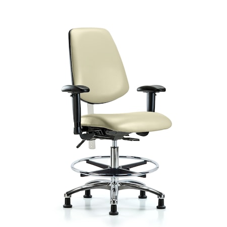 Blue Ridge Ergonomics Clean Room Chair Vin Med Ben Chair, Med, Bk, Wht, CL100, Adjustable Arms, 22" to 29" Height, Vinyl BR-NCR-VMBCH-MB-CR-T1-A1-CF-RG-8501