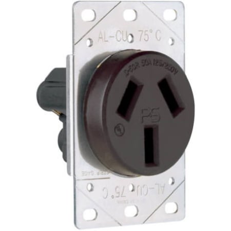 Legrand Straight Blade Receptacle, 10-50R, 50 A, 125/250V AC, 3 Pole, 3 Wire, Flush Mount, Non-Grounded 3890CC6