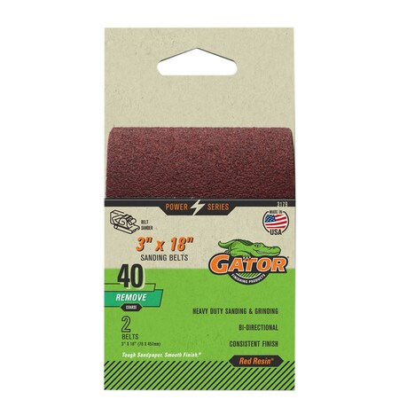 Gator Finishing Red Resin 3 x 18 in. Sanding Belt, 40 Grit, 2PK 3179