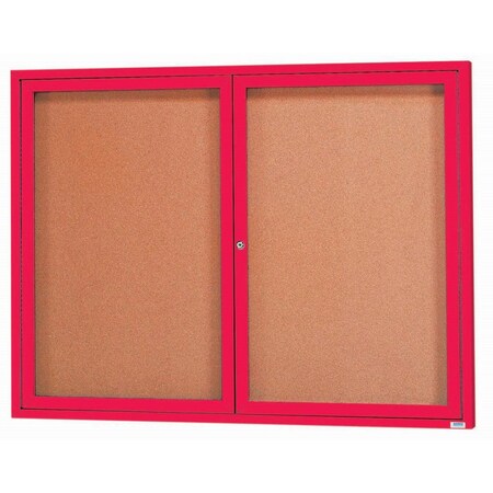 Aarco Enclosed Natural Pebble Grain Cork Bulletin Board w/ Red Powder Coated Al Frame, 48''Hx60''W DCC4860RR