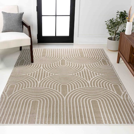 Jonathan Y Ariana MidCentury Art Deco Striped Arches Two-Tone High-Low Beige/Cream 4 ft. x 6 ft. Area Rug SND100A-4