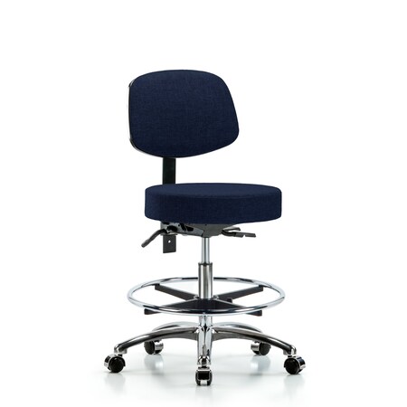 Blue Ridge Ergonomics Bench Stool, Med, Fab, Bk Chrm, CF, CastNav BR-FMBST-CR-T0-CF-CC-F45