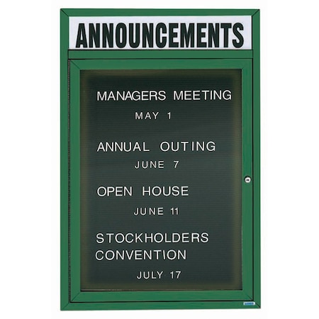 Aarco Illuminated Outdoor Enclosed Directory w/ Al Frame Header, Powder Coated Green, 36''Hx24''W OADC3624HIG