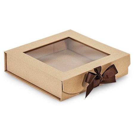 Nashville Wraps Kraft Pinstripe Folding Box with Window, Ribbon Closures, 6x6x1.5in, 24PK FBB6KR