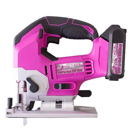 The Original Pink Box 20V Lithium-Ion Brushless Cordless Jigsaw with 2Ah Battery, Pink PB20VJIG_2Ah_CHRGR