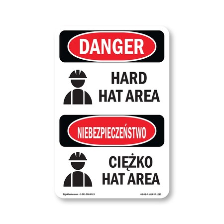 Signmission OSHA Danger Sign, Hard Hat Area Bilingual, 14in X 10in Rigid Plastic, OS-DS-P-1014-VP-1292 OS-DS-P-1014-VP-1292
