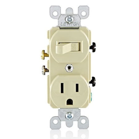 Leviton CombinationSwitch/Outlet, 15A, 1/2hp, Ivory 5225-I