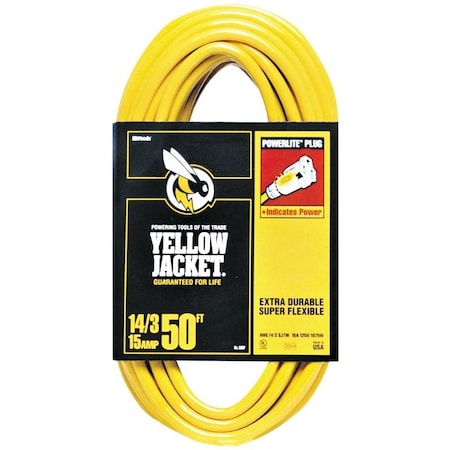 2887 Extension Cord, 14 AWG Cable, 50 ft L, 15 A, 125 V, Yellow