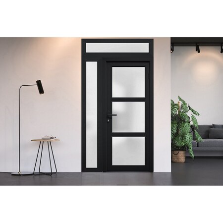 Vdomdoors Front Exterior Prehung FiberGlass Door Frosted Glass / Manux 8552 Matte Black / Sidelight and Trans MANUX8552EXD-BLK-W36+12 x H80+14-LH