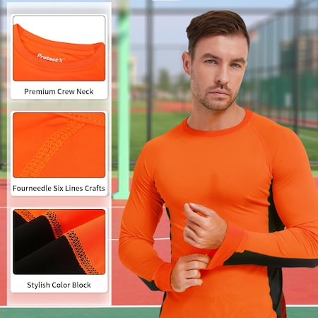Protectx Long Sleeve T-Shirt, 92% Polyester, 8% Spandex, Orange, Black, 3XL, 2 PK HV-LTT145-ORBK-3XL-02