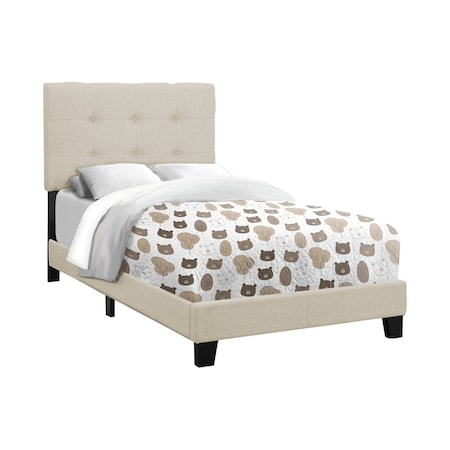 Homeroots Beige Twin Tufted Upholstered Linen Bed Frame with Nailhead Trim 333289