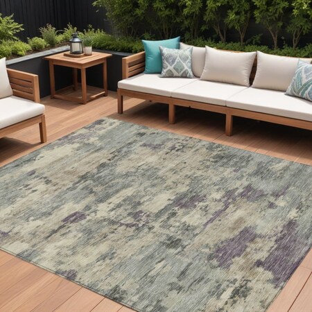 Homeroots 10' X 14' Sage Gray And Plum Abstract Washable Indoor Outdoor Area Rug 630908