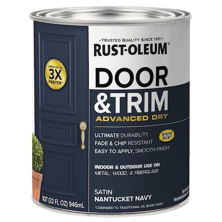 Rust-Oleum Stops Rust Door and Trim Advanced Dry Paint, Nantucket Navy, Satin, 1 Qt. 369386