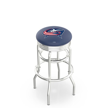 Holland Bar Stool Co 25" Chrome 2-Ring Columbus Blue Jackets Swivel Bar Stool, Accent Ring L7C3C25ColBlu