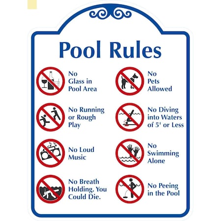 Lyle Pool Rules Prohibition Rules at Pool Area with, 12x18, Non-Reflective, White G-2483-NC_12x18