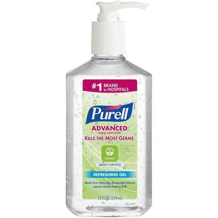 Purell Hand Sanitizer, Green Certified, Gel, 12oz Pump Bottle 3691-12