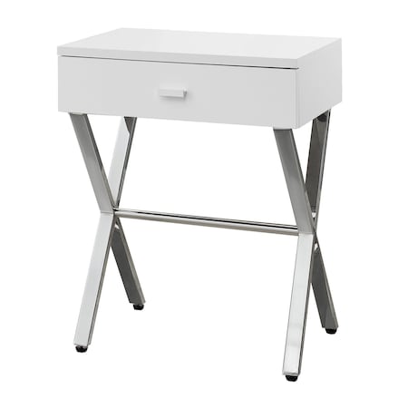 Homeroots 22" Silver And White Wood And Metal End Table With Drawer 333130