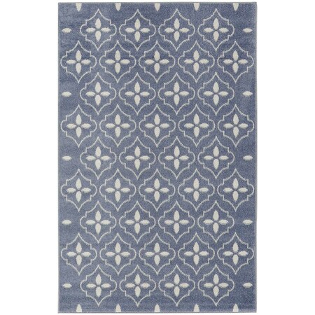 Homeroots 4' X 6' Blue And Ivory Geometric Indoor Outdoor Area Rug 572556