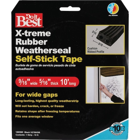 Do It Best 9/16'' X 10 Ft. Black X-Treme Rubber Weatherstrip Tape V27BKDB
