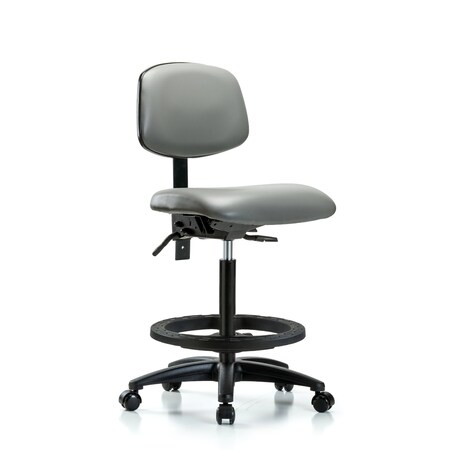 Blue Ridge Ergonomics Vinyl Chair, High Bench, Tilt, Foot Ring, Casters, Sterling BR-VHBCH-RG-T1-A0-BF-RC-8840