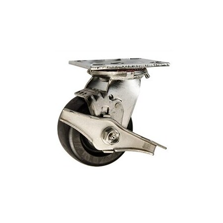 Service Caster 4 Inch Stainless Steel Polyolefin Swivel Caster with Roller Bearing and Brake SCC-SS30S420-POR-TLB