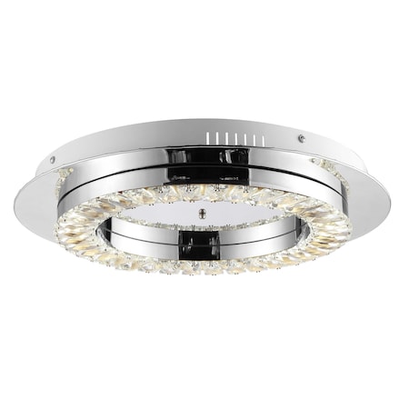 Jonathan Y Cristal 18" Integrated Iron/Crystal Glam LED Flush Mount, Chrome/Clear JYL7216A