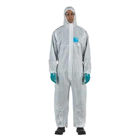Ansell Disposable Coverallss, Hooded Coverall, 4XL, SMS, Elastic Wrist, Elastic Ankle, Serged Seam, White WH15-S-92-111-08