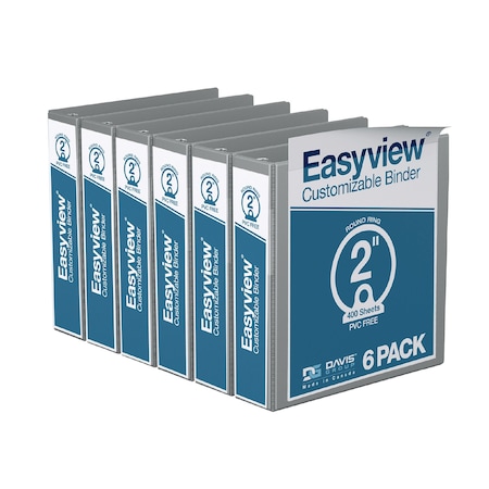 Davis Group Easyview Premium, Round Ring, Customizable, View Binder, (Grey, 2"), PK6 8413-07-06