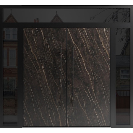 Vdomdoors Aluminum Double Doors Dekton 0118 Natural Noir 2 Sidelight and Top Transom Entry Door Painted (W104 DEKTON0118DEXD-NOIR-W16+72+16xH80+14-LH-I