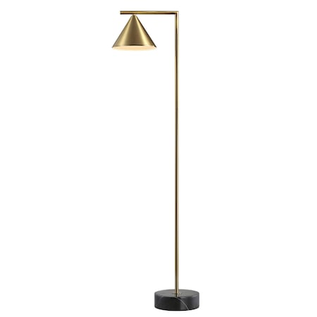 Jonathan Y Chelsea 60" Metal/Marble Cone Shade LED Floor Lamp, Brass/Black JYL3062A