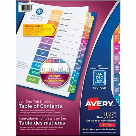 Avery Dennison Table of Contents Index Dividers, Monthly Jan-Dec, Assorted, PK12 11127