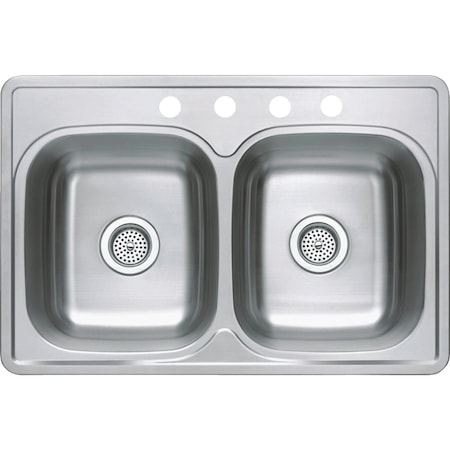Cmi Compass Manufacturing 33'' x 22'' x 6'' Double Bowl Stainless Steel Top Mount Kitchen Sink 003-513