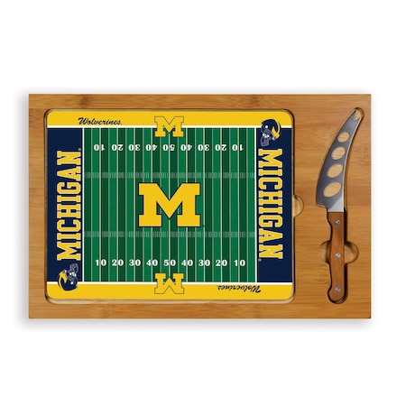 Picnic Time Family Of Brands NCAA Michigan Wolverines Football Field Icon Glass Top Cutting Board & Knife Set 910-00-505-344-0
