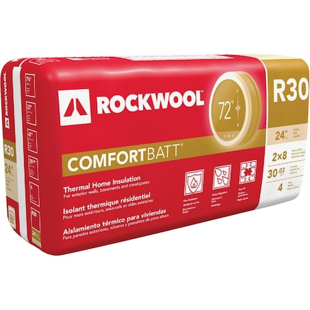 Rockwool Comfortbatt R-30 24'' x 47'' Stone Wool Insulation, 4PK RXCB3023