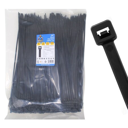 Grizzly Supply Cable Tie, 14 in L, 50 lb Strength, 4.0 in Max Bundle Dia, Nylon 6/6, UV Resistant, Black, 1000PK GS-S14-50-0M