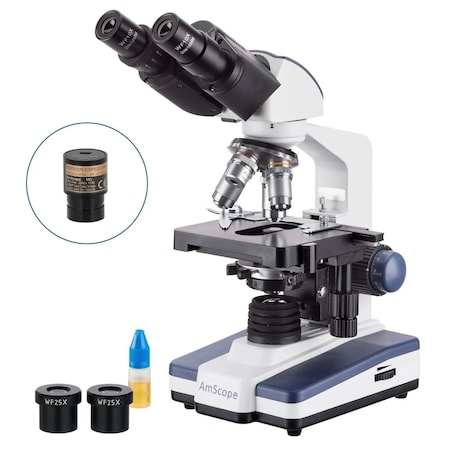 Amscope B120 Student & Professional LED Binocular Compound Microscope 40X-2500X w/1MP Digital Camera, 3D Sta B120C-E1