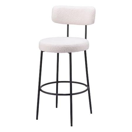 Homeroots Set of Two 29" Ivory And Black Shearling And Steel Low Back Bar Height Bar Chairs 555728