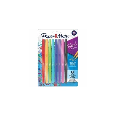 Paper Mate Flair DUAL Pens, Brush & Medium Tips (0.7mm), 0.7 mm Medium Pen Point, Assorted Ink, 4PK 2181604