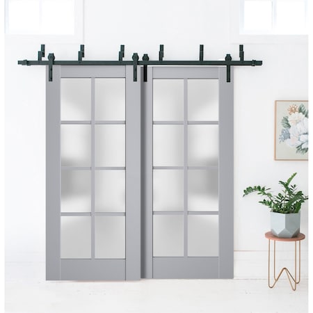 Sartodoors Sliding Closet Barn Bypass Doors with Frosted Glass Grey 64x96 (2* 32x96) Solid Core Modern Interio VEREGIO7412BBB-GRE-6496