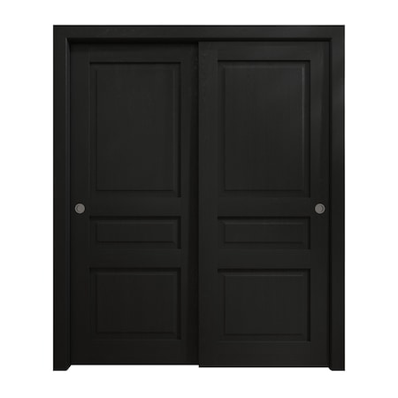 Sartodoors Sliding Closet Bypass Doors 60 x 84 inches, Ego 5012 Painted Black Oak, Rails Hardware Set, Wood EGO5012DBD-CHK-6084