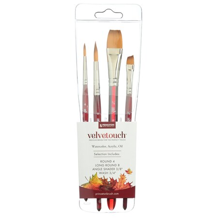Princeton Velvetouch Mixed Media Brush Set, Synthetic Bristles, Short Handle Mixed Media, 4-Piece Set P3950SET100
